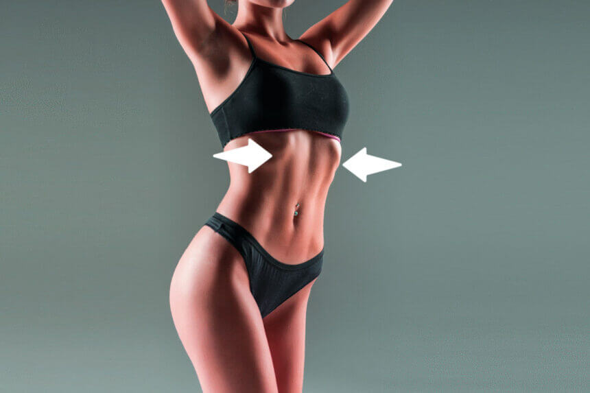 Person doing rib flare treatment exercises lying on back with hands on chest demonstrating proper breathing technique for rib cage correction