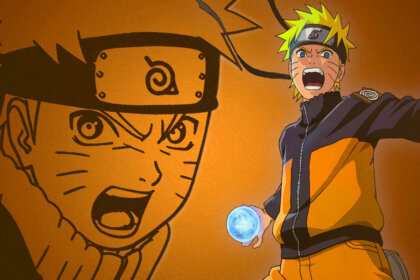Narutas Viesulo Kronikos Lithuanian anime showing Naruto character in orange outfit on BTV channel broadcast