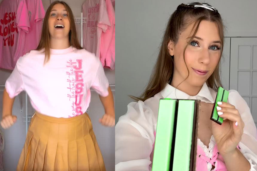 Pink Shirt Couple net worth YouTube creators Alyssa Eckstein and Cayden Christianson wearing matching pink outfits