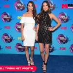 Merrell Twins net worth feature image showing two women in evening wear at a Teen Choice 2017 backdrop.