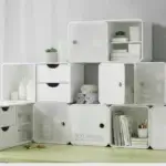 Slylar Box modular storage system with white stackable cubes, drawers, and compartments arranged on desk for home organization
