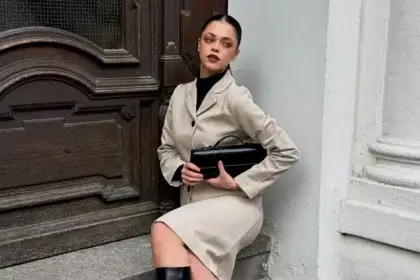 Vanessa Alessia net worth success - Czech model in professional business attire with designer handbag