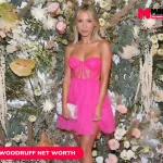 Ayla Woodruff in pink lace dress at Revolve event for her net worth article