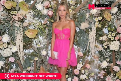 Ayla Woodruff in pink lace dress at Revolve event for her net worth article
