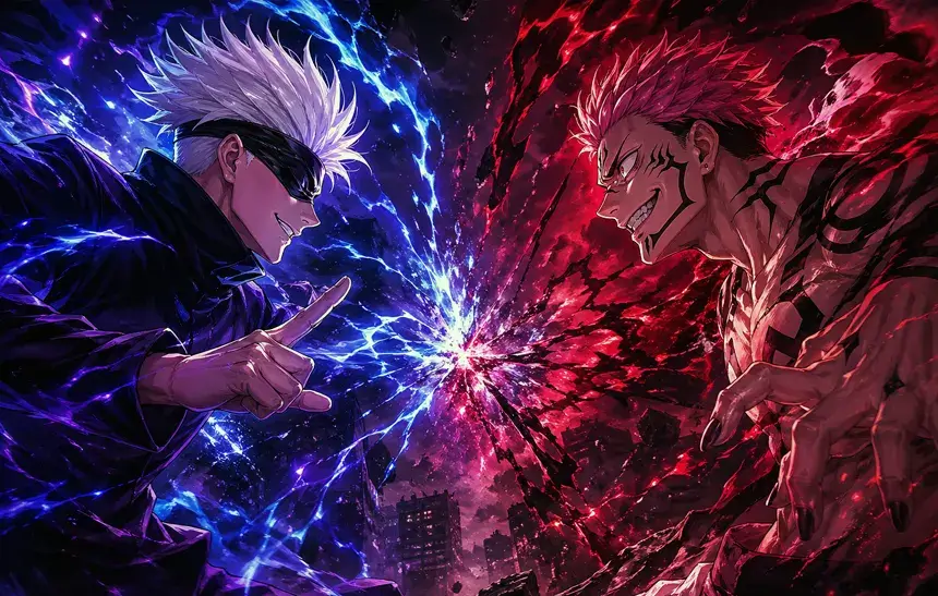 Gojo vs Sukuna: face-off Satoru Gojo and Ryomen Sukuna clashing in Jujutsu Kaisen