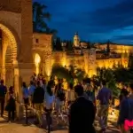 Visitors inside the Alhambra at night showing the attendance and revenue generated by evening tours in Granada