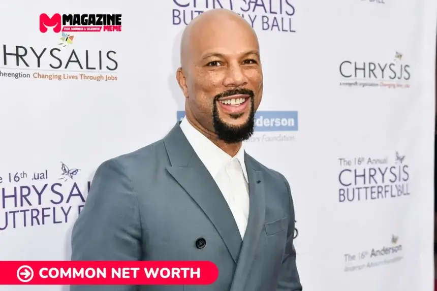 Common net worth smiling in a grey suit at a charity red carpet, Common article portrait.