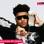 Bossman Dlow net worth portrait: rapper in sunglasses and gold chain holding cash.