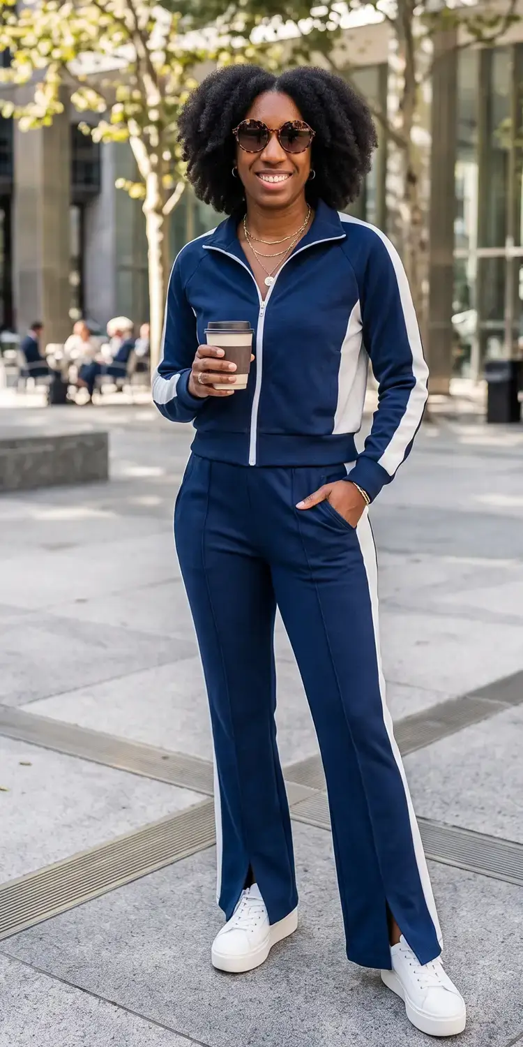 Contrast-Stripe Track Jacket and Split-Hem Flared Pants