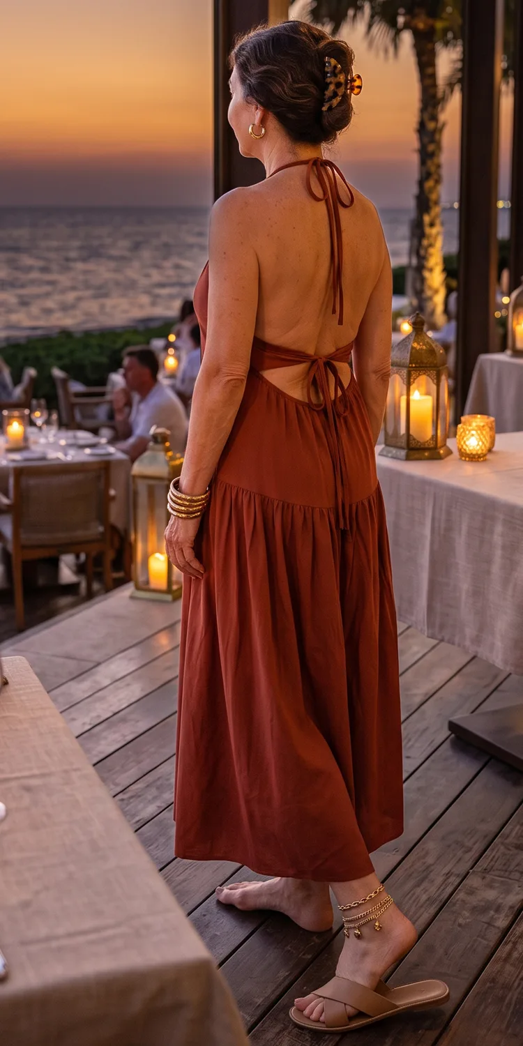 Drop-Waist Halter Sun Maxi with an Open Low-Tie Back
