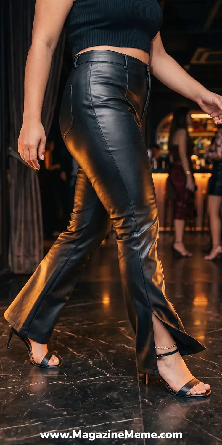 Faux Leather Flared Pants with a Fitted Crop