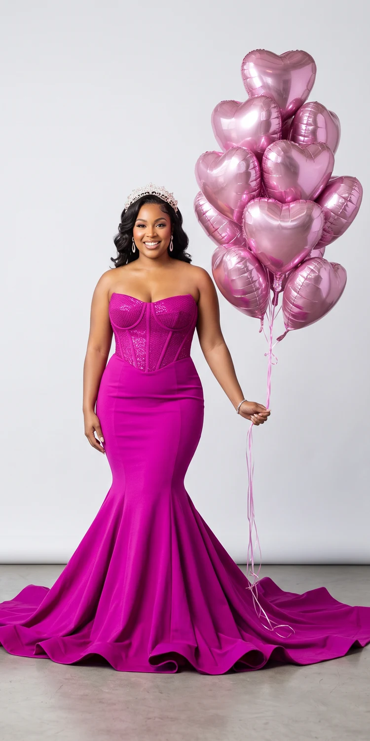 Floor-Sweeping Strapless Magenta Mermaid Gown