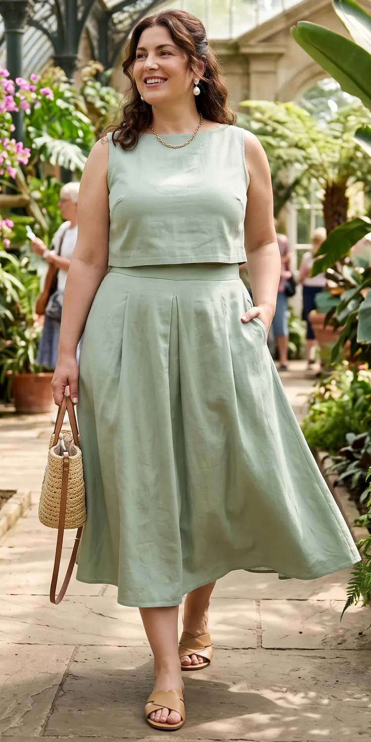 Monochrome Pastel Tailored Co-Ord with an A-Line Midi Skirt