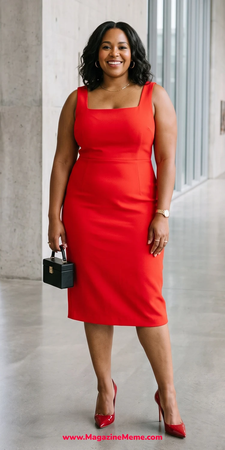 Monochrome Scarlet Bodycon with Matching Sharp Pointed Pumps
