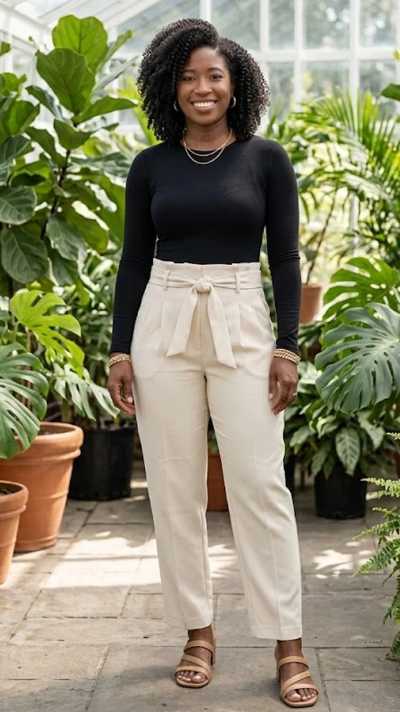 High-Waisted Paperbag Trousers Styled with a Clean Contour Top