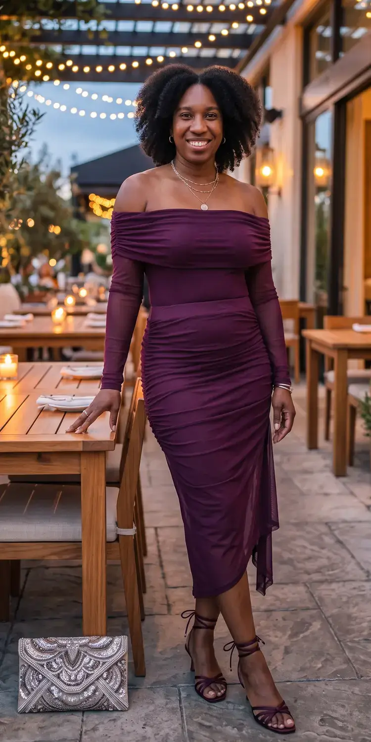 Ruched Mesh Asymmetric Skirt and Off-the-Shoulder Bodysuit
