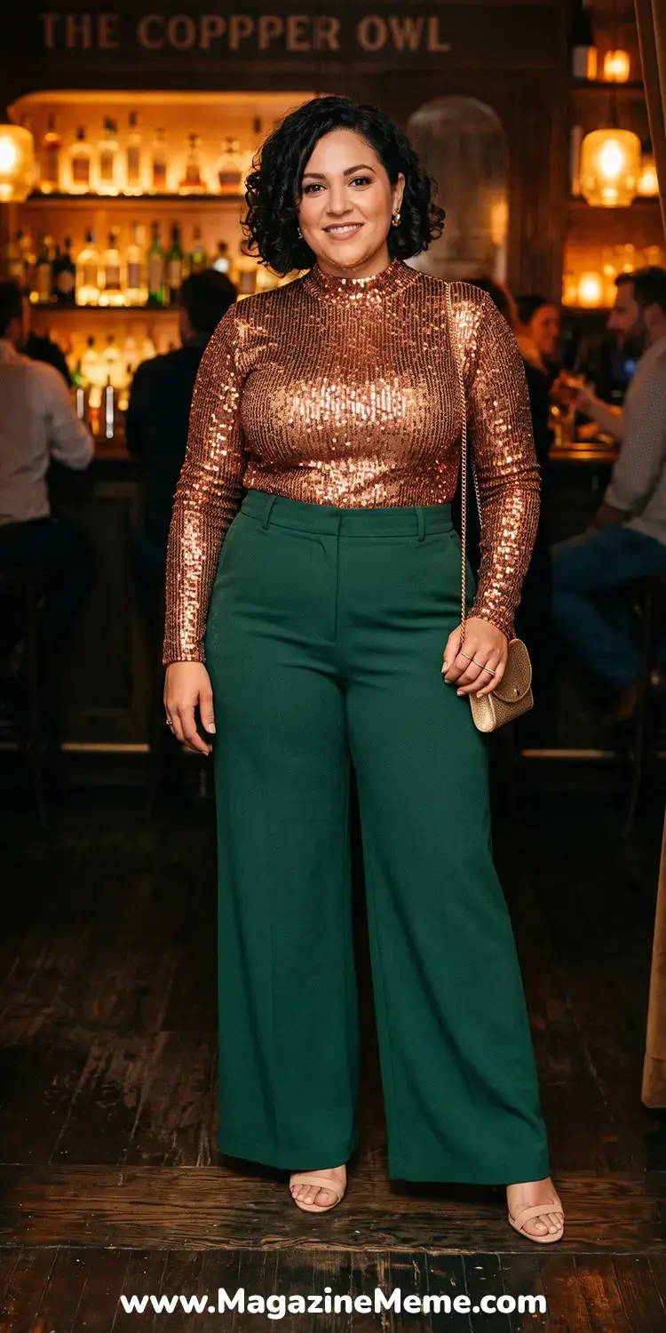 Sequin Bodysuit and Wide-Leg Trousers