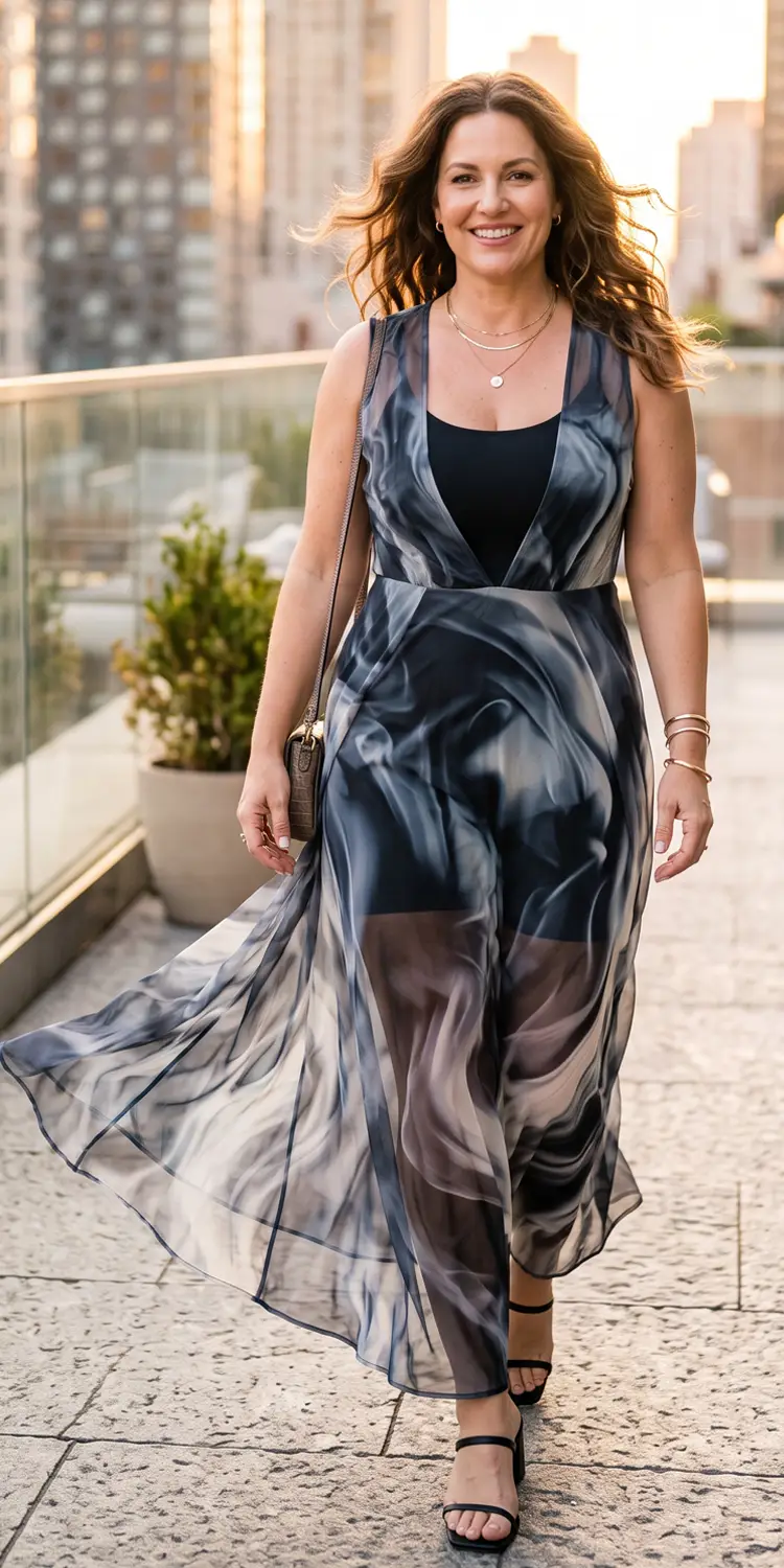 Sheer Mesh Overlay Maxi over a Sculpting Micro-Romper