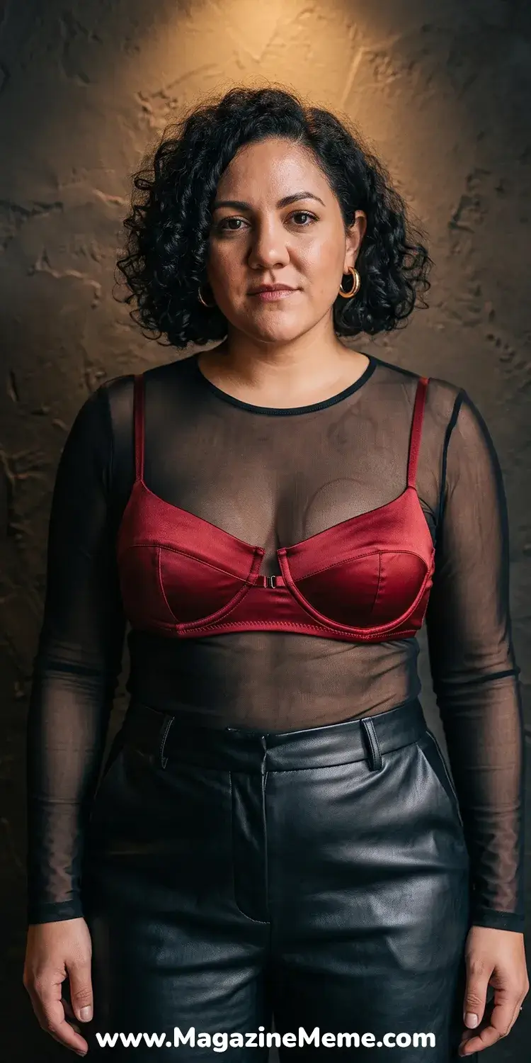 Sheer Mesh Top Over a Bold Bralette