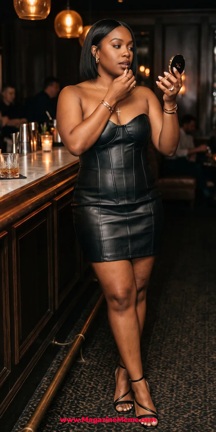 Strapless Faux Leather Corset Mini with Bare Ankle Straps