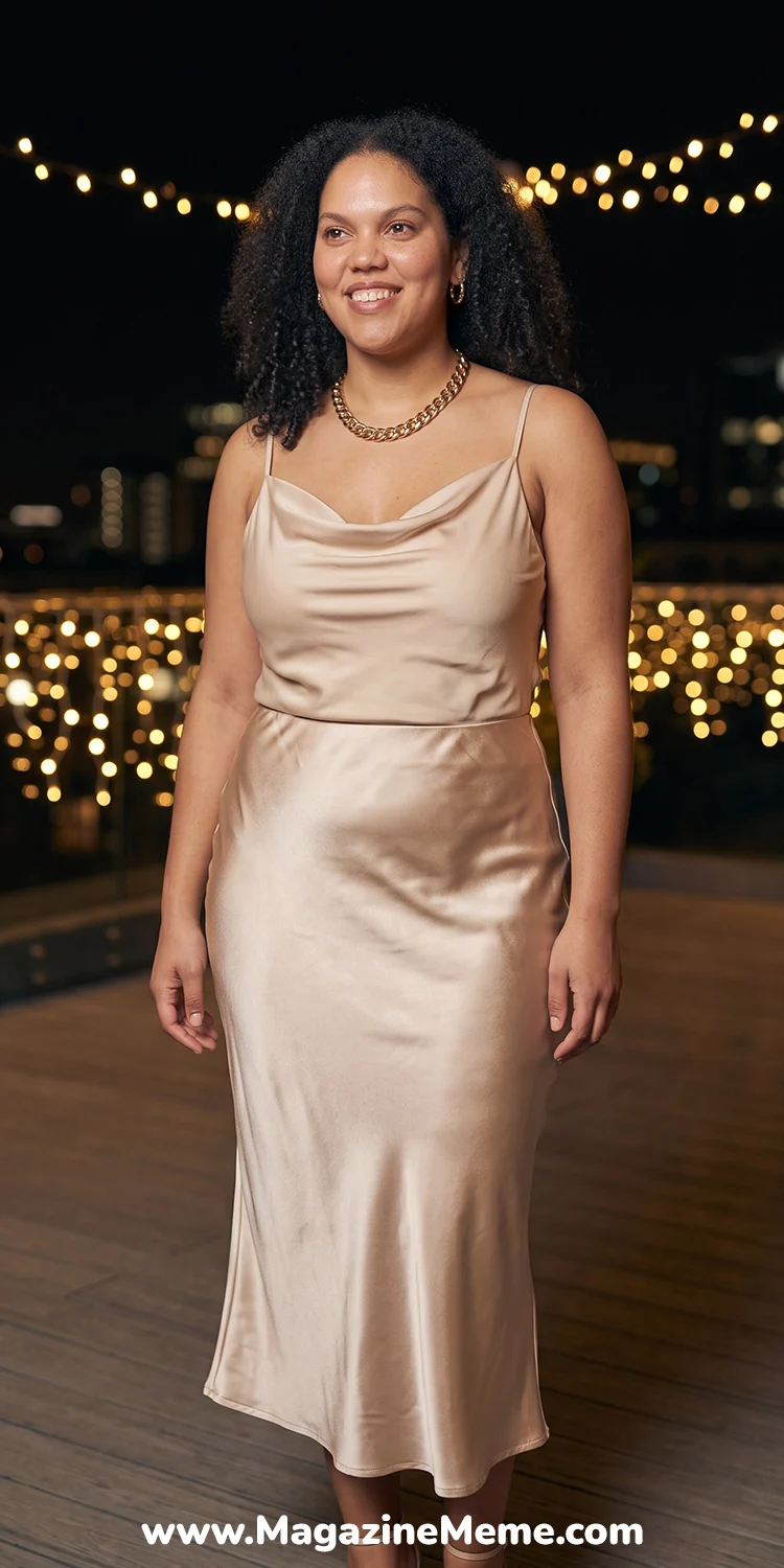 Strappy Cowl-Neck Top and Satin Bias-Cut Skirt
