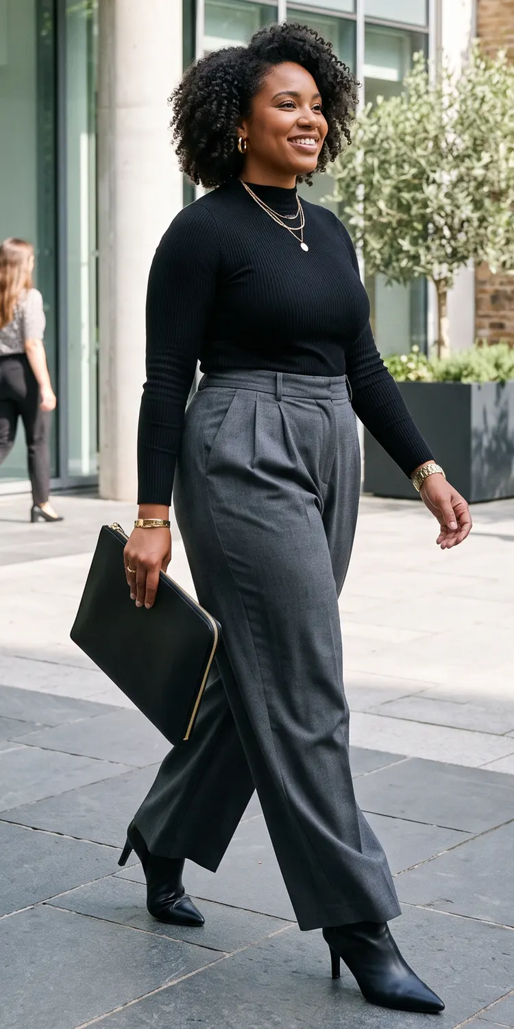 Tailored Wide-Leg Trousers with a Pointed-Toe Boot and Mock-Neck