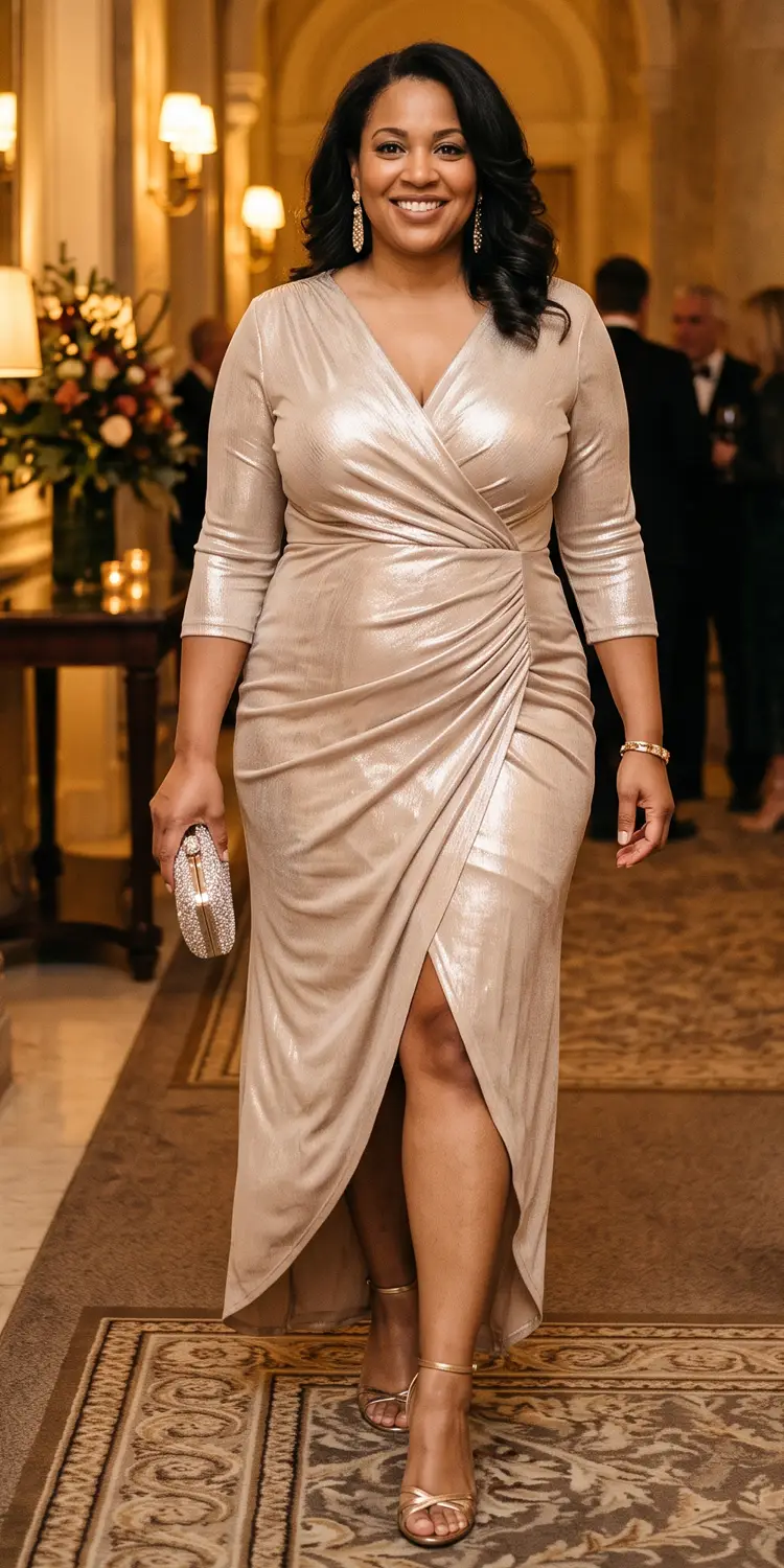 The Liquid Champagne Ruched Wrap Maxi