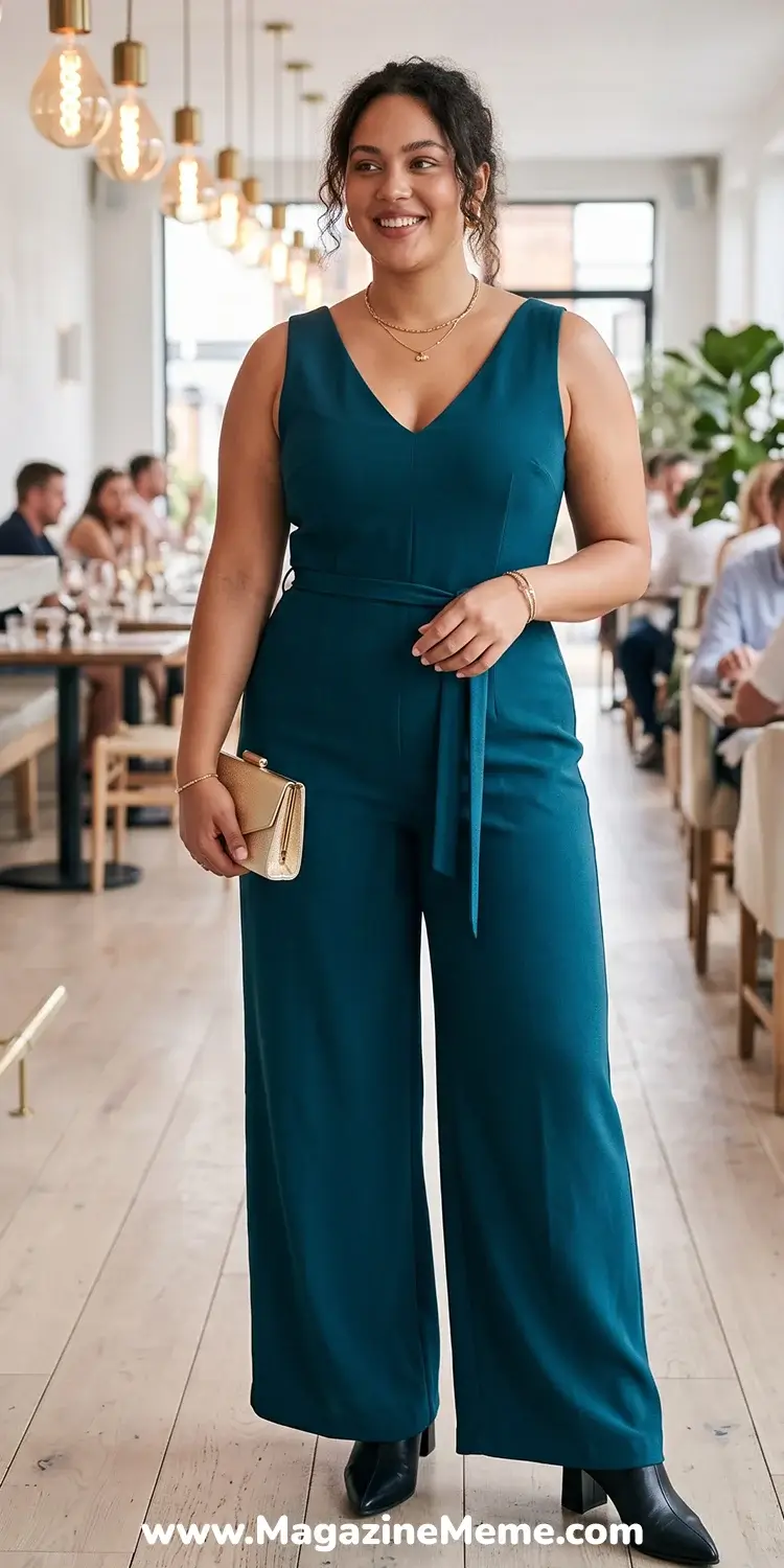 Wide-Leg Jumpsuit in a Rich Jewel Tone