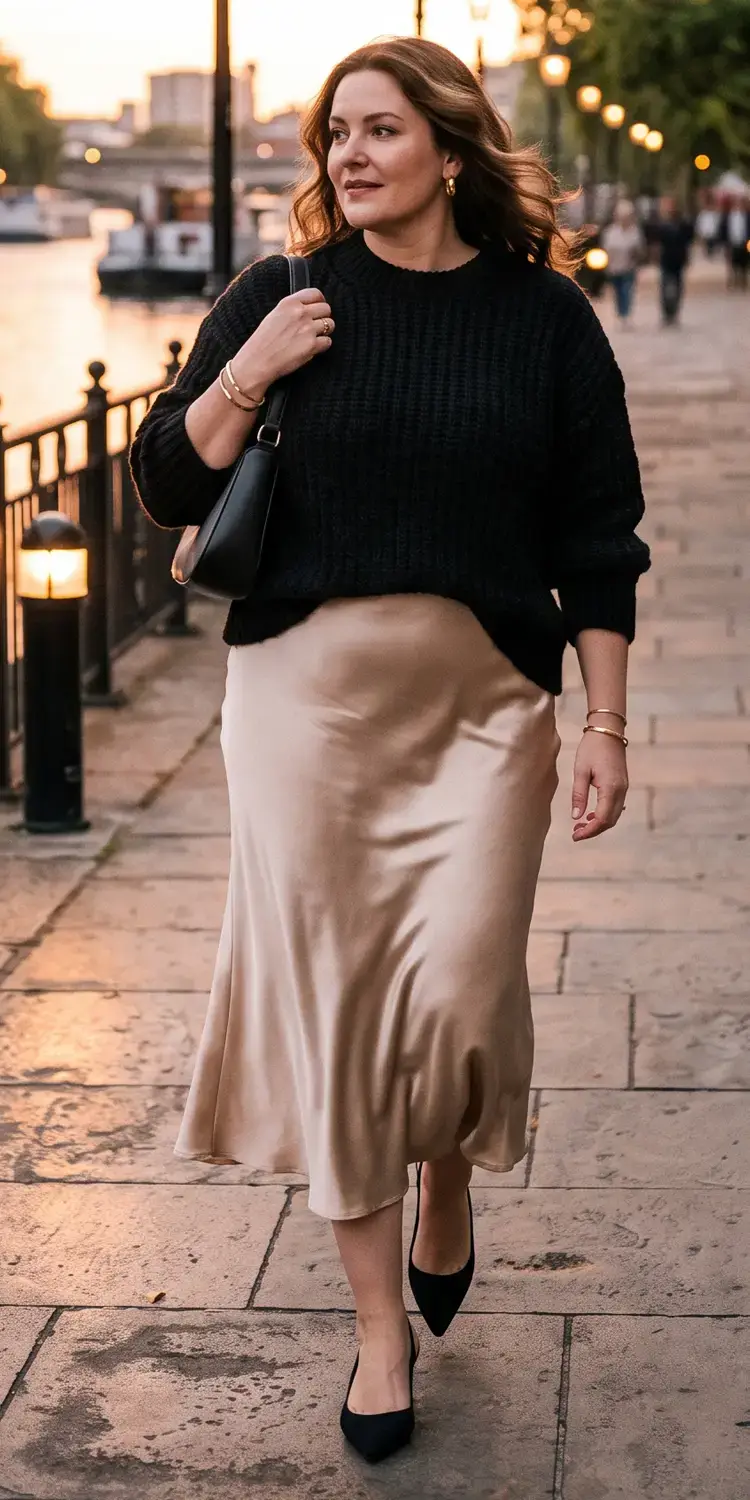 Bias-Cut Satin Midi Skirt