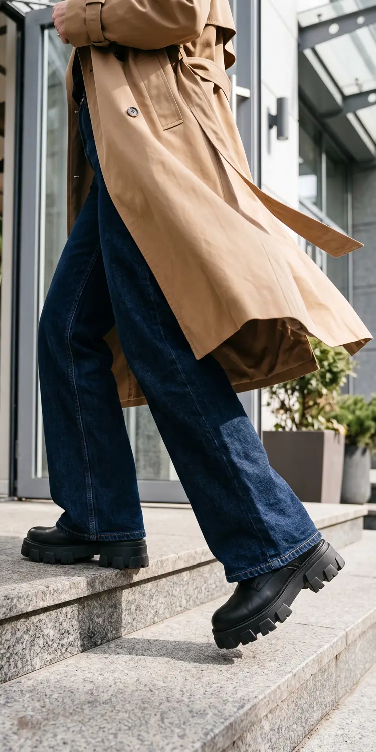Step into Platform Lug Boots to Ground Floor-Length Flares