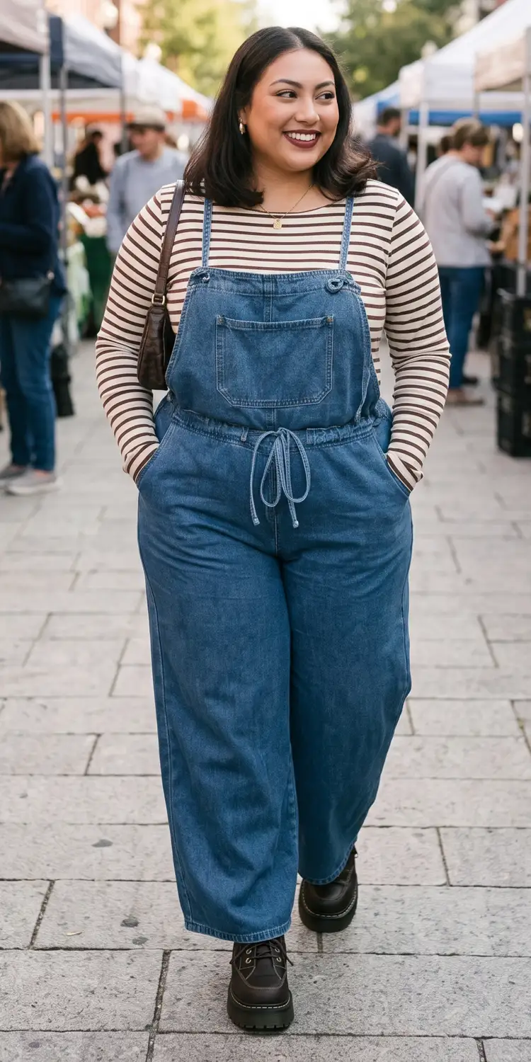 Cinch Relaxed Denim Overalls Over a Classic Fitted Stripe