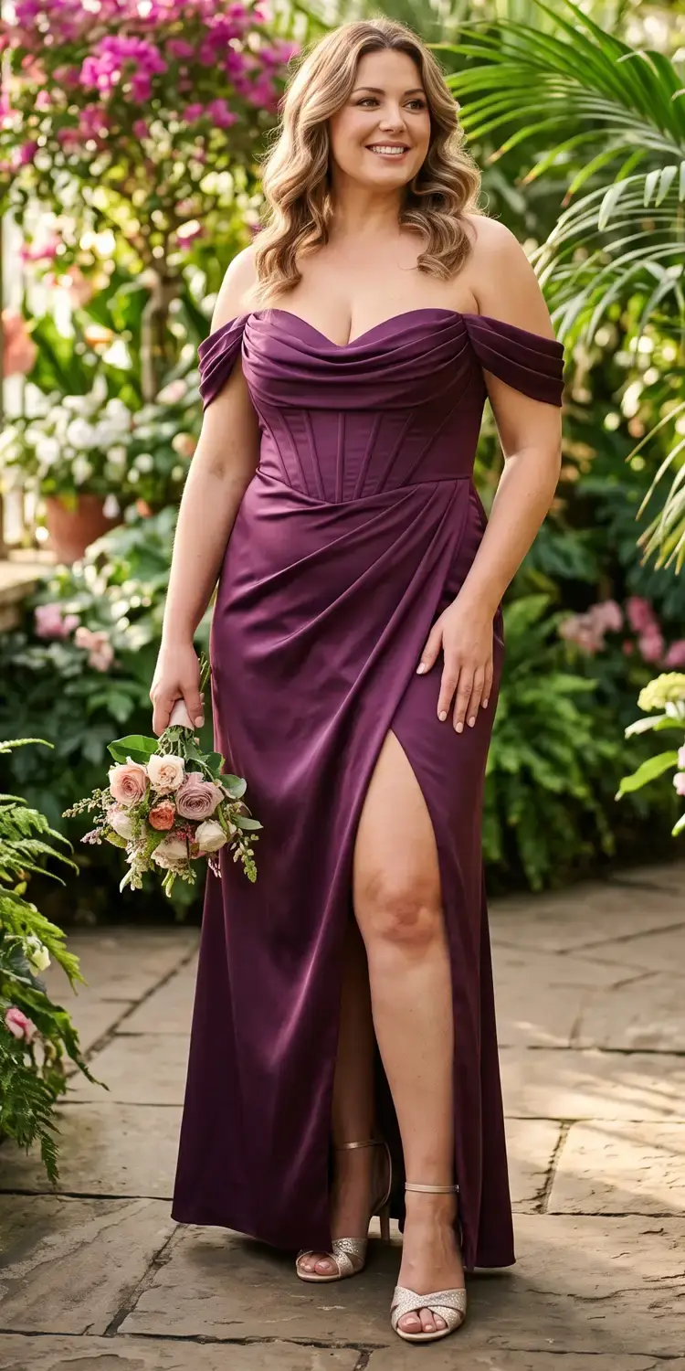 Draped Plum Sweetheart Gown with Built-In Boning