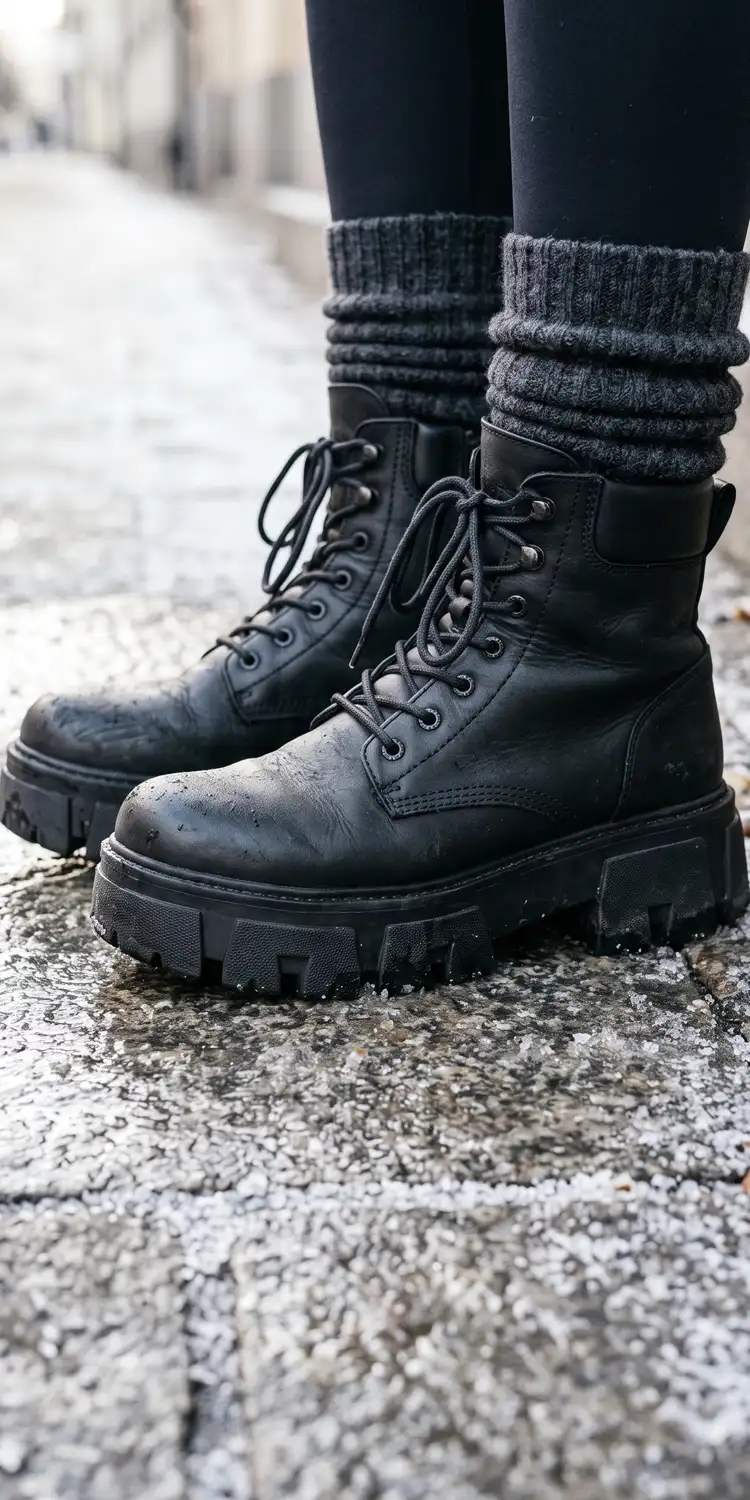 Ground Your Outfit with Platform Lug-Sole Boots and Wool Socks