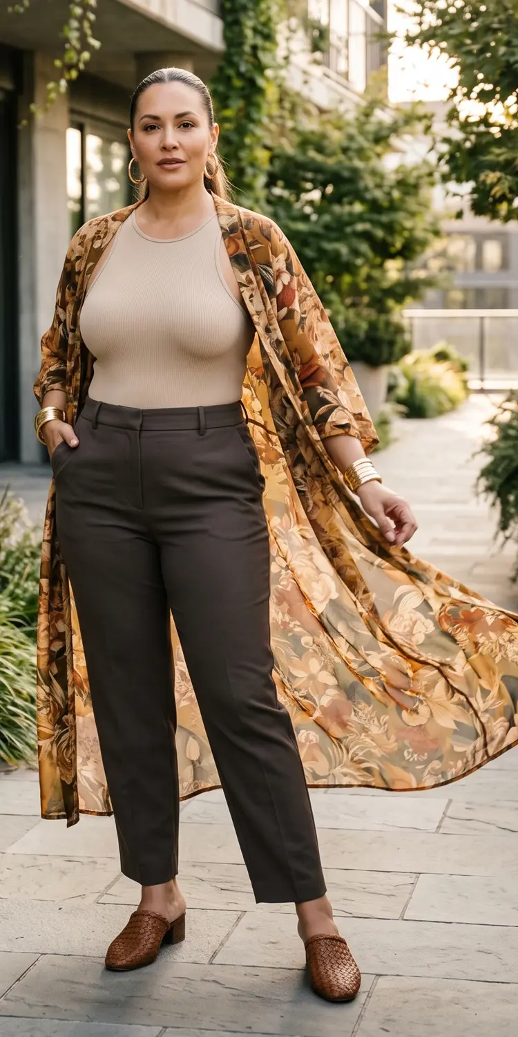 Layer a Sheer Gauzy Kimono Over a Snug Ribbed Bodysuit