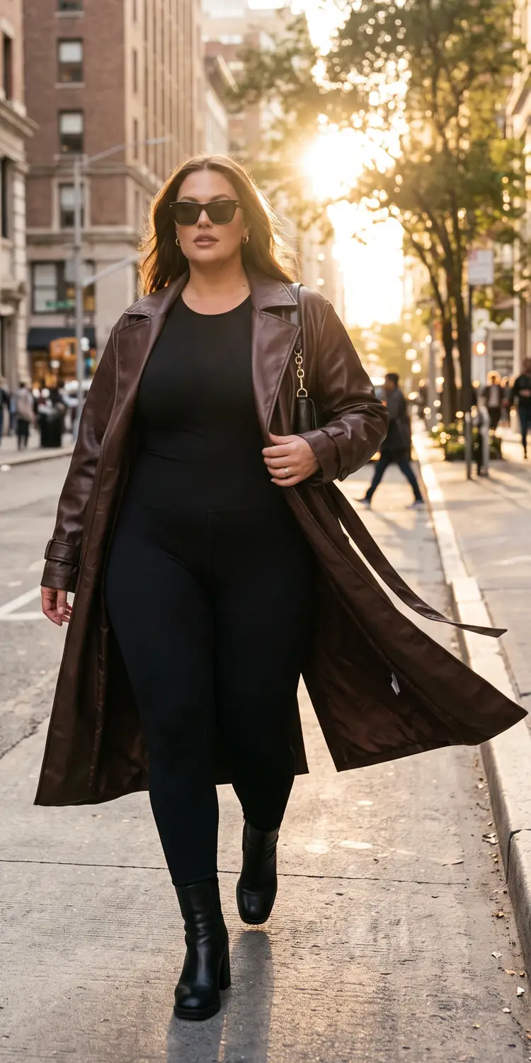Layer an Oversized Faux-Leather Trench Over Second-Skin Knitwear