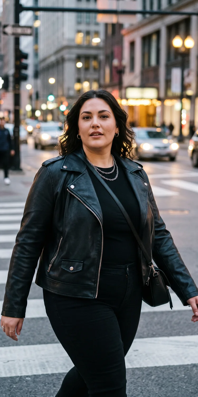 Matte Faux Leather Moto Jacket Over an All-Black Fitted Base