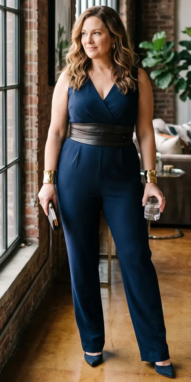 Monochrome Straight-Leg Jumpsuit with an Under-Bust Statement Belt