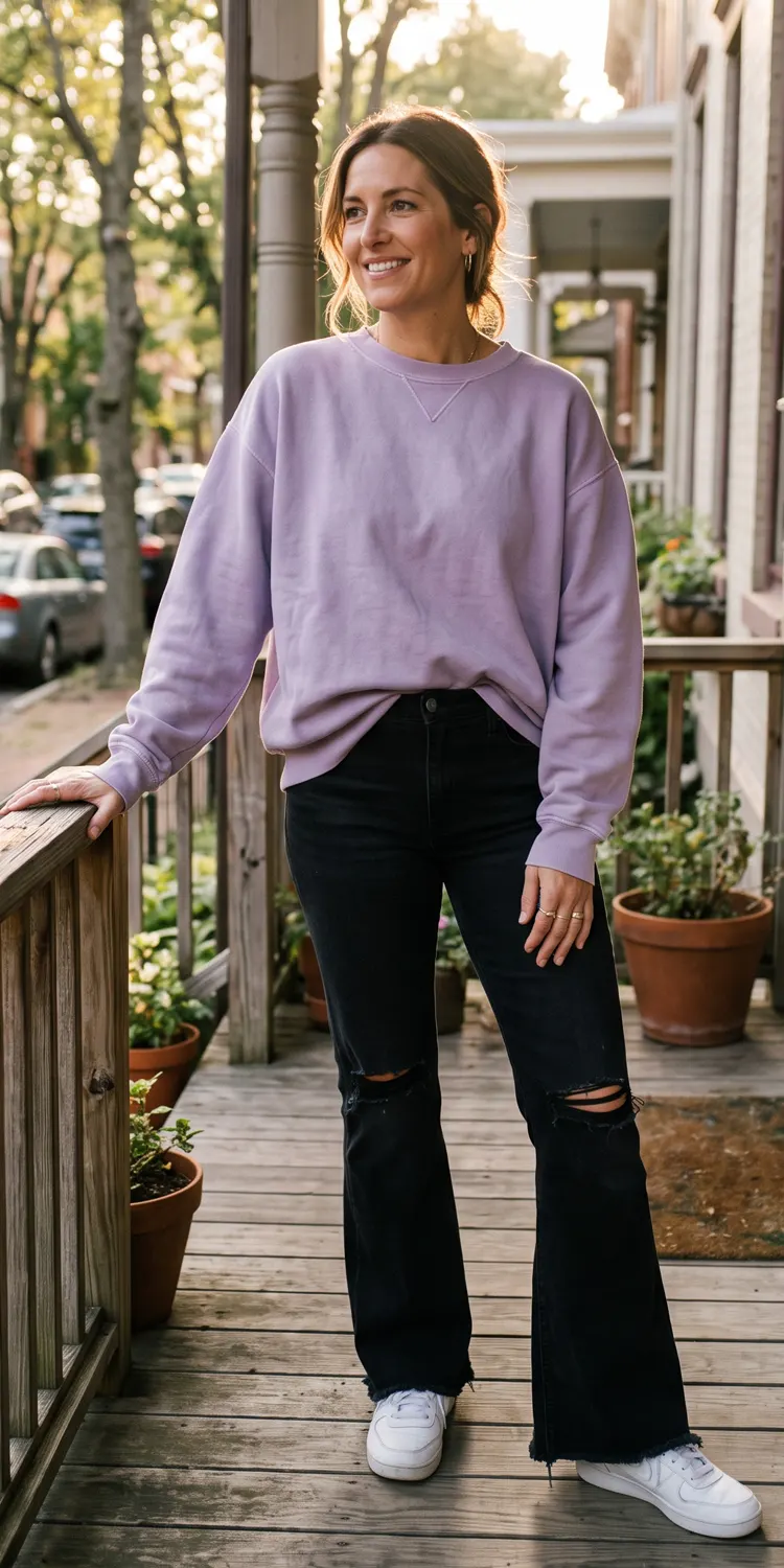 Anchor Oversized Graphic Sweats with Structured Flare Denim