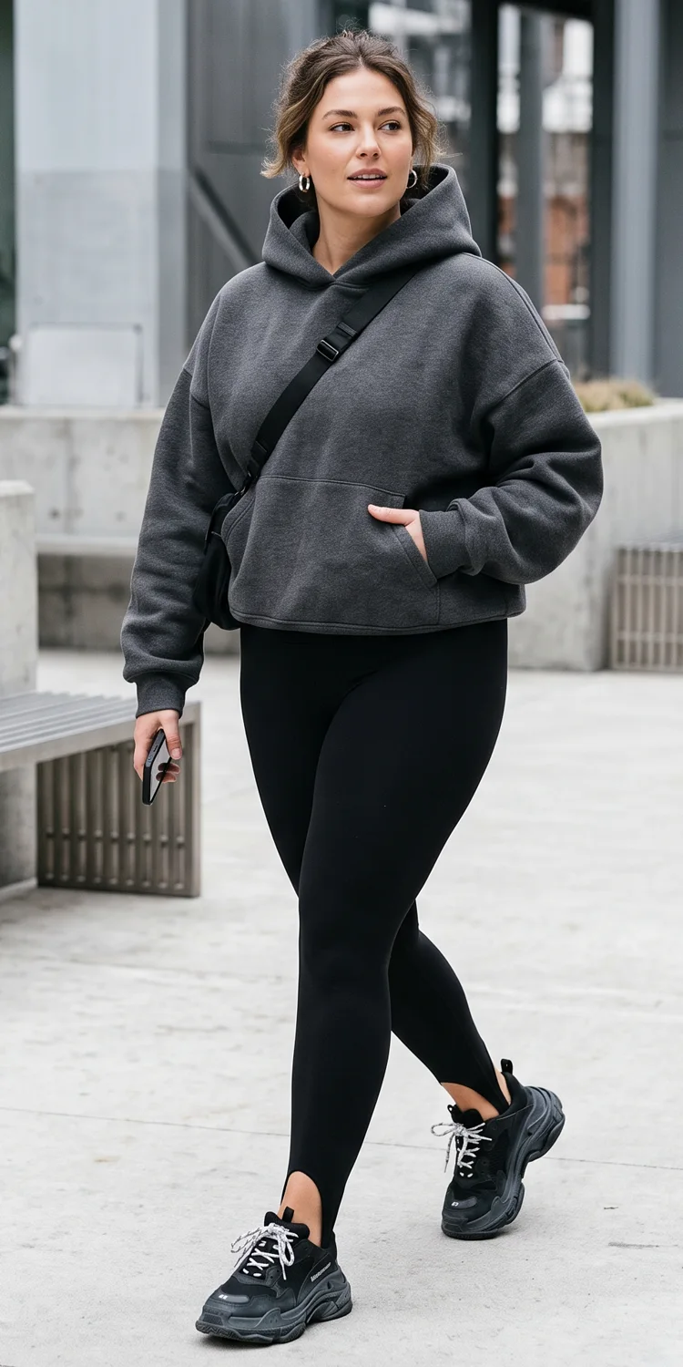 Pair a Heavyweight Boxy Hoodie with High-Waist Stirrup Leggings