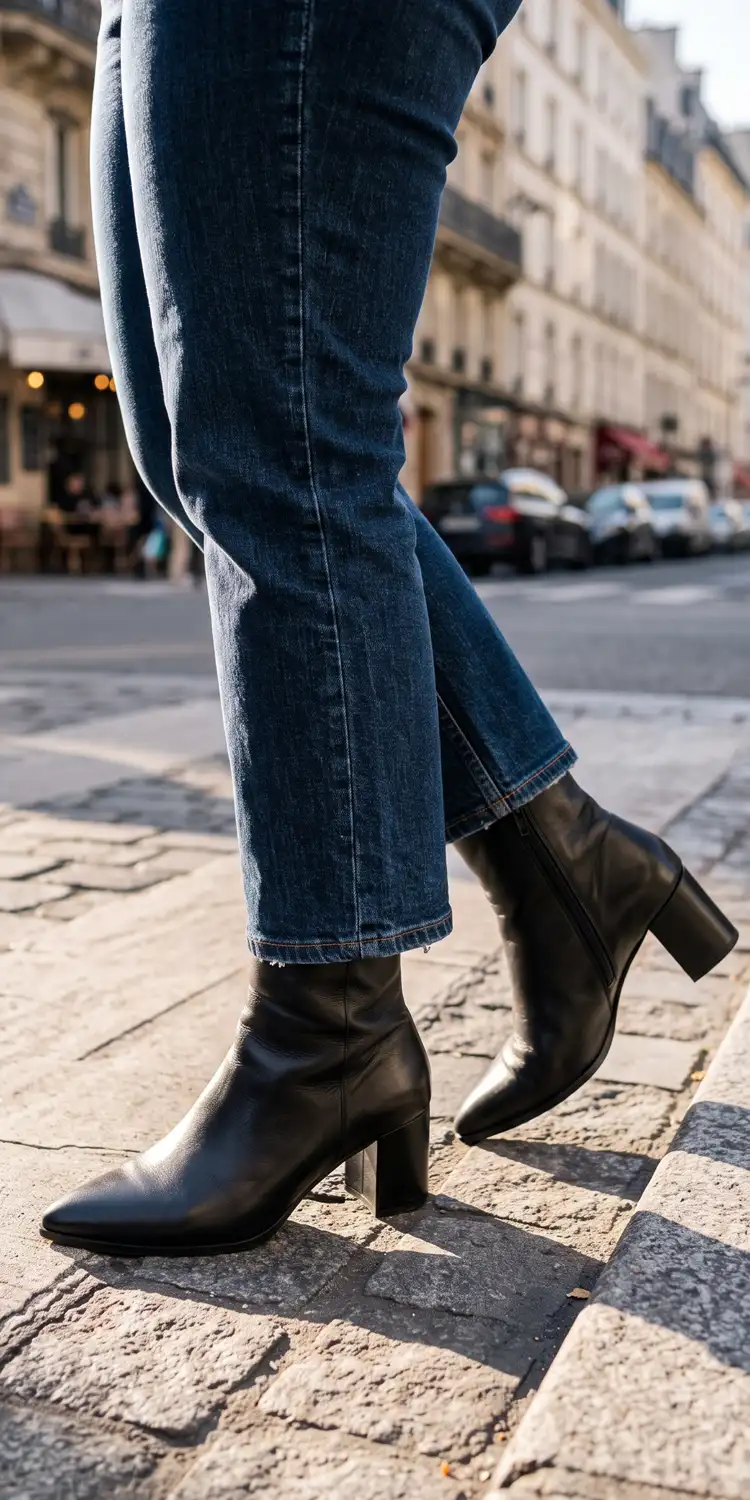 Pointed-Toe Block Heel Ankle Boots