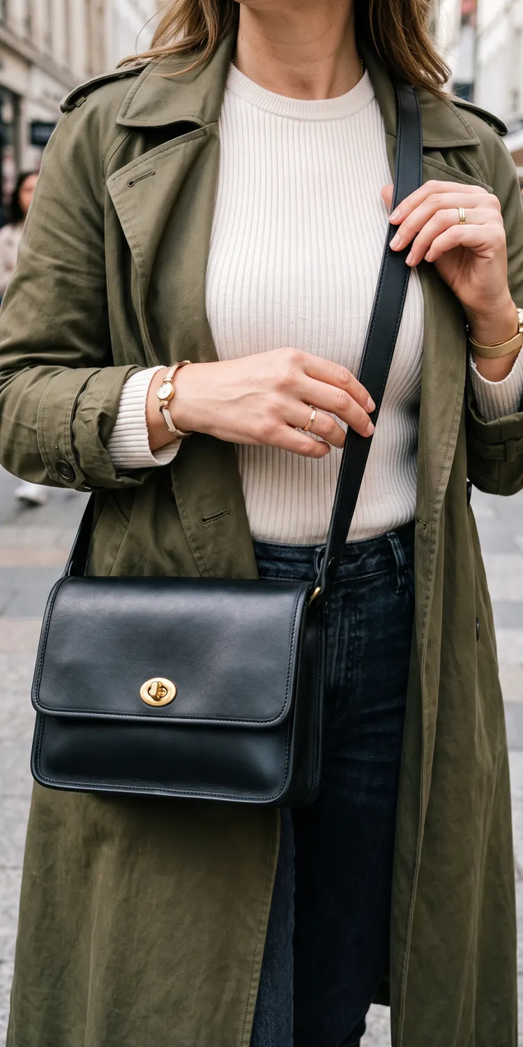 Structured Leather Crossbody Bag with Gold Hardware