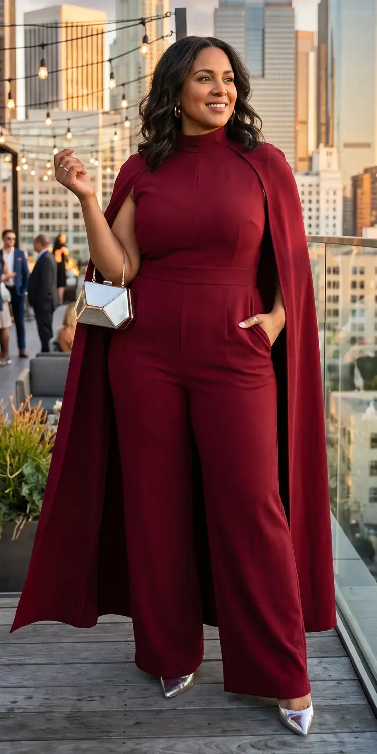 Tailored Wide-Leg Jumpsuit with an Attached Cape Back