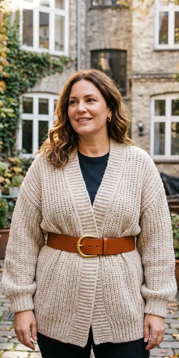 Use a Solid Hardware Belt to Structure a Chunky Longline Knit
